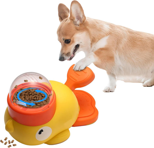 2-in-1 Dog Interactive Slow Feeder Bowls & Food Puzzle Toy, Duck-Shaped Dog Treat Dispenser Anti-Gulping Bowl for Healthy Eating & IQ Training (Yellow)