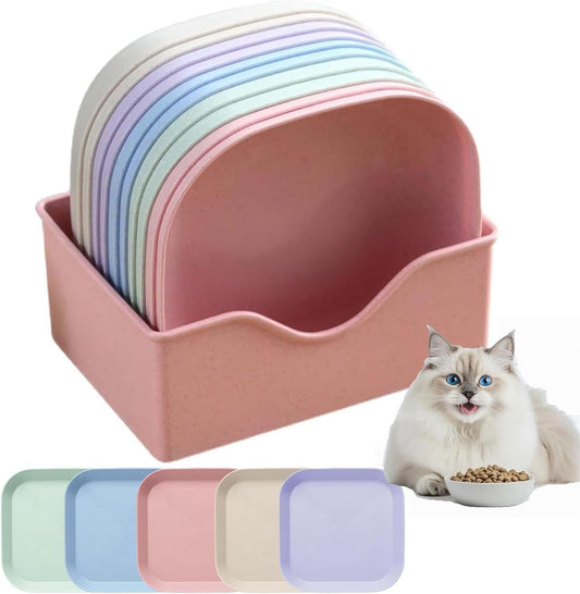 10 Pack Cat Food Bowl Whisker Friendly, Shallow Cat Dishes for Food and Water, Wheat Straw Kitten Bowls for Indoor Outdoor Cats, Flat Pet Feeding Dishes- Pink