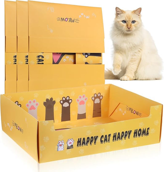 4 Pcs Disposable Litter Box for Cats, 14.96 x 11.8 x 4.7 Inch Travel Litter Boxes for Cat, Double Layer Foldable Paper Prefilled Portable Litter Tray for Cats, Small Kitty Pets Animals Travel Needs