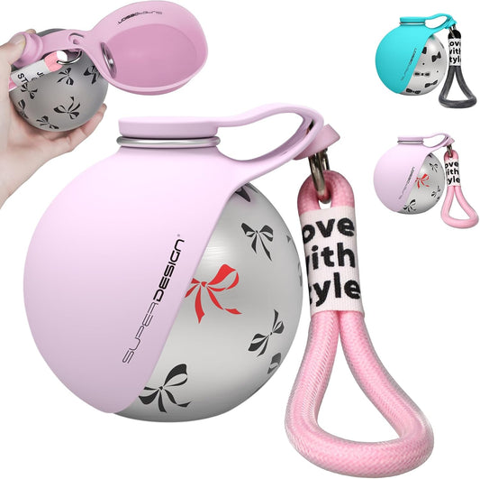 2-in-1 Portable Dog Water Bottle for Small Dogs - Leak-Proof & Compact Dog Travel Water Bottle -Stainless Steel Bottle & Silicone Bowl - Ideal for Walking, Hiking & Travels (10 fl oz, Pink)