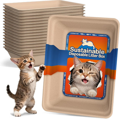 12-Pack Disposable Litter Boxes for Cats: 8/12/16 Portable Leak-Proof & Odor Control Tray for Kitty Foster Cats Indoor Travel 17.5''x13.6'' Litterbox Liner