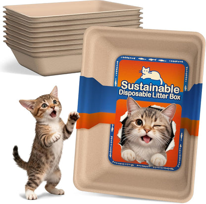 12-Pack Disposable Litter Boxes for Cats: 8/12/16 Portable Leak-Proof & Odor Control Tray for Kitty Foster Cats Indoor Travel 17.5''x13.6'' Litterbox Liner